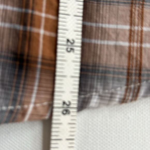 Harley Davidson Short Sleeve Brown Plaid Snap Button Down Blouse - Picture 4 of 9